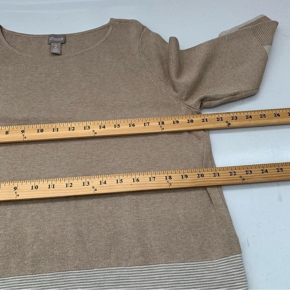 Chicos 2 Sweater Large Rib Knit  Neutral Brown 3/4 Sleeve Stretch Boxy Pull Over - Picture 10 of 10
